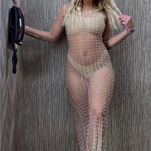 Sheer pearl & sparkle dress